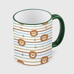 Кружка 3D Лев и якори: полосы - паттерн, цвет: 3D-зеленый кант