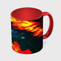 Кружка 3D Плиты и грани абстракции, цвет: 3D-белый + красный