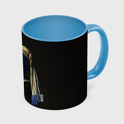 Кружка 3D Котейка с жемчужной серёжкой, цвет: 3D-белый + небесно-голубой