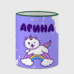 Кружка 3D Арина кошка единорожка, цвет: 3D-зеленый кант — фото 2