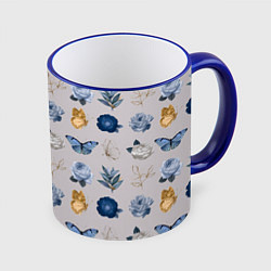 Кружка 3D Цветы и бабочки, цвет: 3D-синий кант
