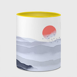 Кружка 3D Японский пейзаж - восход солнца, цвет: 3D-белый + желтый — фото 2