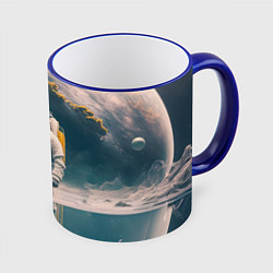 Кружка 3D Космонавт в воде на другой планете, цвет: 3D-синий кант