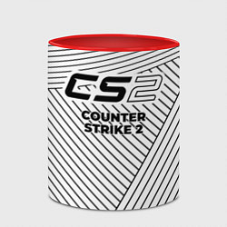 Кружка 3D Символ Counter Strike 2 на светлом фоне с полосами, цвет: 3D-белый + красный — фото 2