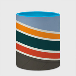 Кружка 3D Оранжевые и белые абстрактные полосы, цвет: 3D-белый + небесно-голубой — фото 2