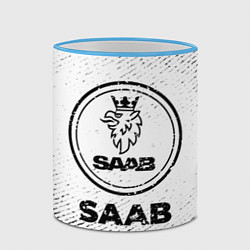 Кружка 3D Saab с потертостями на светлом фоне, цвет: 3D-небесно-голубой кант — фото 2