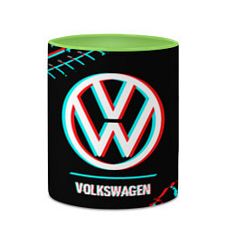 Кружка 3D Значок Volkswagen в стиле glitch на темном фоне, цвет: 3D-белый + светло-зеленый — фото 2