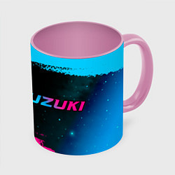 Кружка 3D Suzuki - neon gradient: надпись и символ, цвет: 3D-белый + розовый