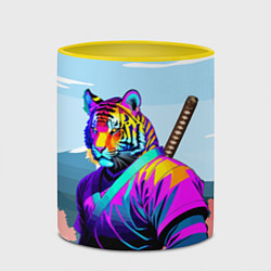 Кружка 3D Тигр-самурай - Япония, цвет: 3D-белый + желтый — фото 2