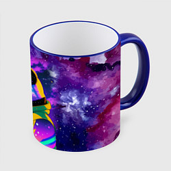 Кружка 3D Панда-космонавт в космосе - неон, цвет: 3D-синий кант