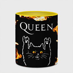 Кружка 3D Queen рок кот и огонь, цвет: 3D-белый + желтый — фото 2