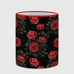 Кружка 3D Красные розы на черном - паттерн, цвет: 3D-красный кант — фото 2