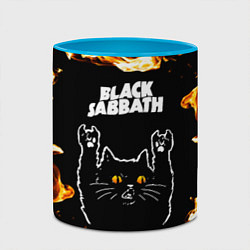 Кружка 3D Black Sabbath рок кот и огонь, цвет: 3D-белый + небесно-голубой — фото 2
