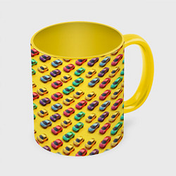 Кружка 3D Разноцветные машинки, цвет: 3D-белый + желтый