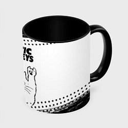 Кружка 3D Arctic Monkeys рок кот на светлом фоне, цвет: 3D-белый + черный