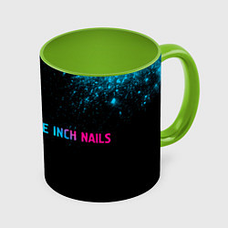 Кружка 3D Nine Inch Nails - neon gradient: надпись и символ, цвет: 3D-белый + светло-зеленый
