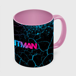 Кружка 3D Hitman - neon gradient: надпись и символ, цвет: 3D-белый + розовый