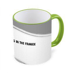 Кружка 3D Darling in the FranXX glitch на светлом фоне: надп, цвет: 3D-светло-зеленый кант