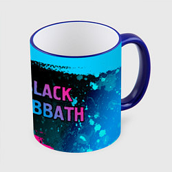 Кружка 3D Black Sabbath - neon gradient: надпись и символ, цвет: 3D-синий кант