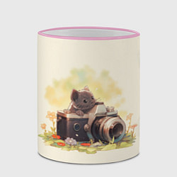 Кружка 3D Серый котенок с фотоаппаратом, цвет: 3D-розовый кант — фото 2