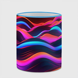 Кружка 3D Неоновые фиолетовые волны, цвет: 3D-небесно-голубой кант — фото 2