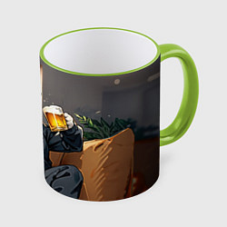 Кружка 3D Толстый кот со стаканом пива, цвет: 3D-светло-зеленый кант