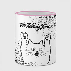 Кружка 3D Rolling Stones рок кот на светлом фоне, цвет: 3D-розовый кант — фото 2