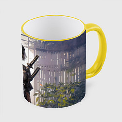Кружка 3D Nier automata девушка с мечами, цвет: 3D-желтый кант