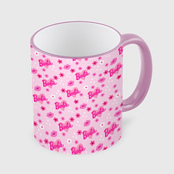 Кружка 3D Барби, сердечки и цветочки, цвет: 3D-розовый кант