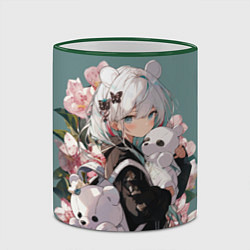 Кружка 3D Нежная девочка аниме с ушками, цвет: 3D-зеленый кант — фото 2
