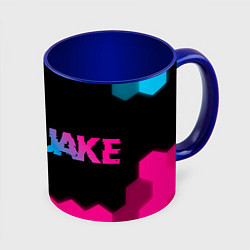 Кружка 3D Quake - neon gradient: надпись и символ, цвет: 3D-белый + синий