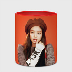 Кружка 3D Blackpink Jennie in beret, цвет: 3D-белый + красный — фото 2