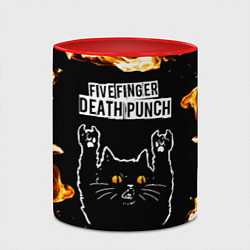 Кружка 3D Five Finger Death Punch рок кот и огонь, цвет: 3D-белый + красный — фото 2