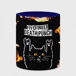 Кружка 3D Five Finger Death Punch рок кот и огонь, цвет: 3D-белый + синий — фото 2