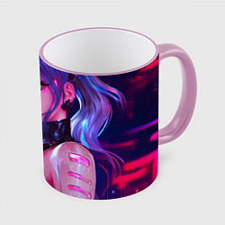 Кружка 3D Кибер-девушка неон аниме, цвет: 3D-розовый кант