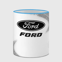Кружка 3D Ford speed на светлом фоне со следами шин, цвет: 3D-небесно-голубой кант — фото 2