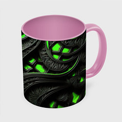 Кружка 3D Green black abstract, цвет: 3D-белый + розовый