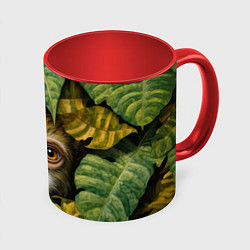 Кружка 3D Маленькая обезьянка в листьях, цвет: 3D-белый + красный