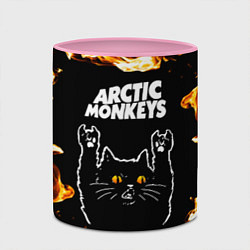Кружка 3D Arctic Monkeys рок кот и огонь, цвет: 3D-белый + розовый — фото 2