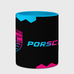 Кружка 3D Porsche - neon gradient: надпись и символ, цвет: 3D-белый + небесно-голубой — фото 2