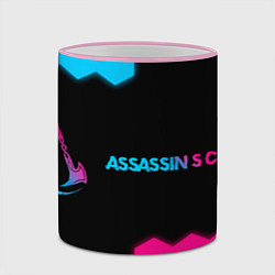 Кружка 3D Assassins Creed - neon gradient: надпись и символ, цвет: 3D-розовый кант — фото 2