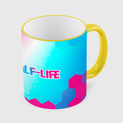 Кружка 3D Half-Life neon gradient style: надпись и символ, цвет: 3D-желтый кант