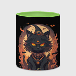 Кружка 3D Черный кот в хеллоуине, цвет: 3D-белый + светло-зеленый — фото 2