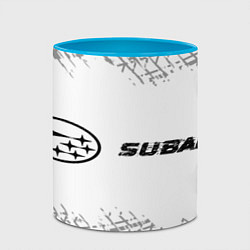 Кружка 3D Subaru speed на светлом фоне со следами шин: надпи, цвет: 3D-белый + небесно-голубой — фото 2