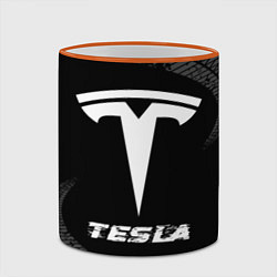 Кружка 3D Tesla speed на темном фоне со следами шин, цвет: 3D-оранжевый кант — фото 2
