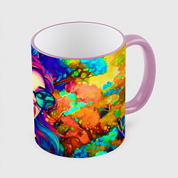 Кружка 3D Девушка в тропическом лесу, цвет: 3D-розовый кант