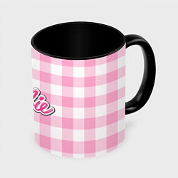 Кружка 3D Барби лого розовая клетка, цвет: 3D-белый + черный