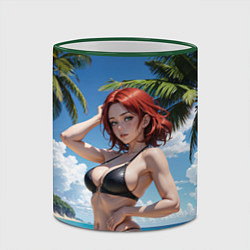 Кружка 3D Девушка с рыжими волосами на пляже, цвет: 3D-зеленый кант — фото 2