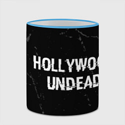 Кружка 3D Hollywood Undead glitch на темном фоне: надпись и, цвет: 3D-небесно-голубой кант — фото 2