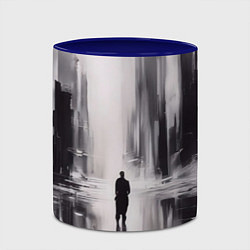 Кружка 3D Большой мрачный город с силуэтом человека, цвет: 3D-белый + синий — фото 2